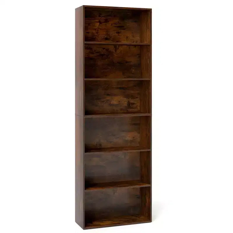 70in Tall 6-Tier Open Bookcase with Anti-Toppling Kits, Rustic Brown & Black