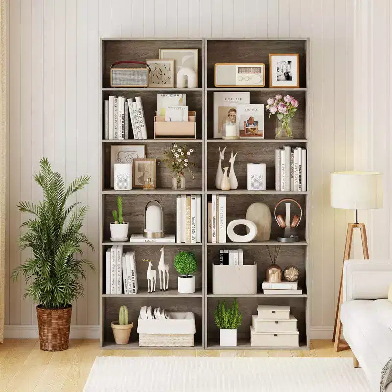 70in Tall 6-Tier Open Bookcase with Anti-Toppling Kits, Rustic Brown & Black