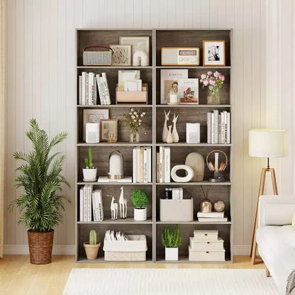 70in Tall 6-Tier Open Bookcase with Anti-Toppling Kits, Rustic Brown & Black