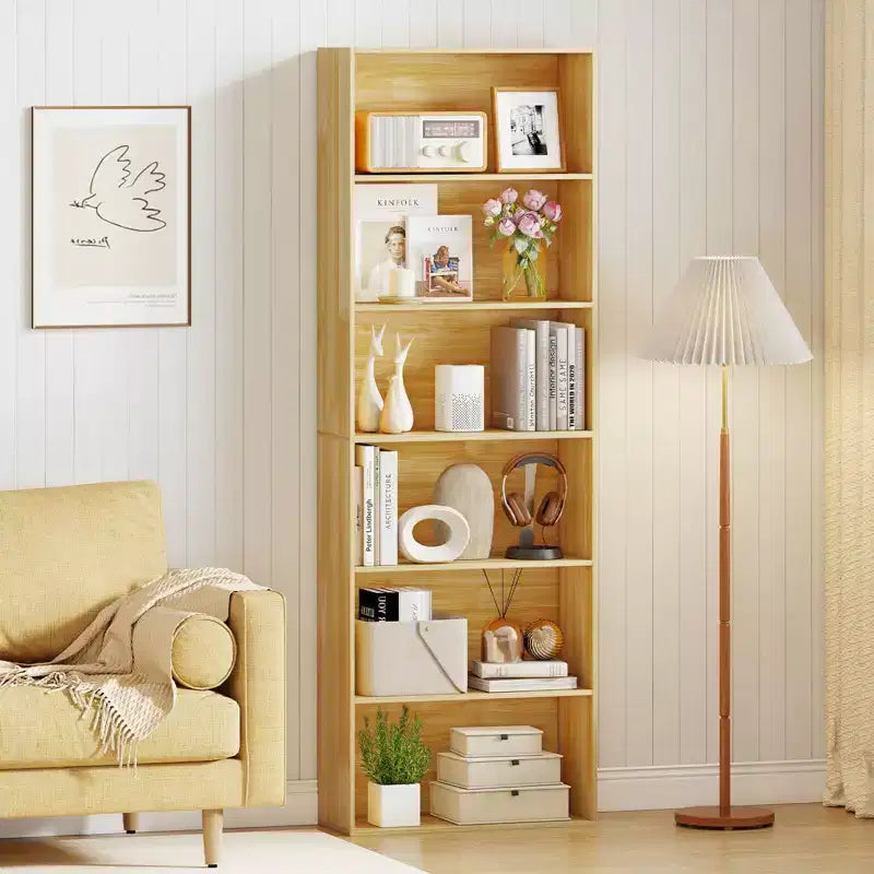 70in Tall 6-Tier Open Bookcase with Anti-Toppling Kits, Rustic Brown & Black