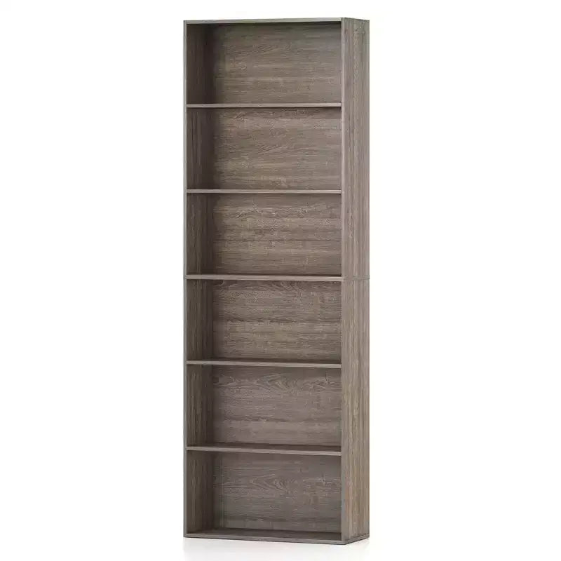 70in Tall 6-Tier Open Bookcase with Anti-Toppling Kits, Rustic Brown & Black