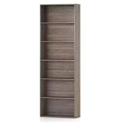 70in Tall 6-Tier Open Bookcase with Anti-Toppling Kits, Rustic Brown & Black