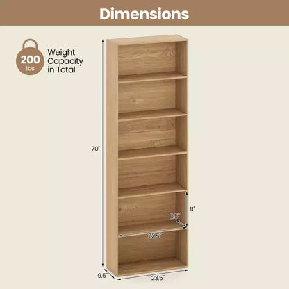 70in Tall 6-Tier Open Bookcase with Anti-Toppling Kits, Rustic Brown & Black