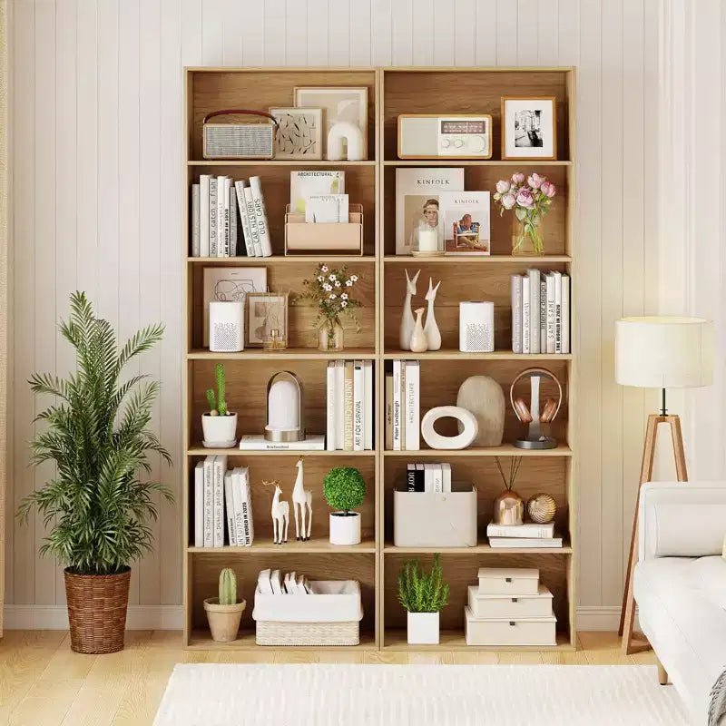 70in Tall 6-Tier Open Bookcase with Anti-Toppling Kits, Rustic Brown & Black