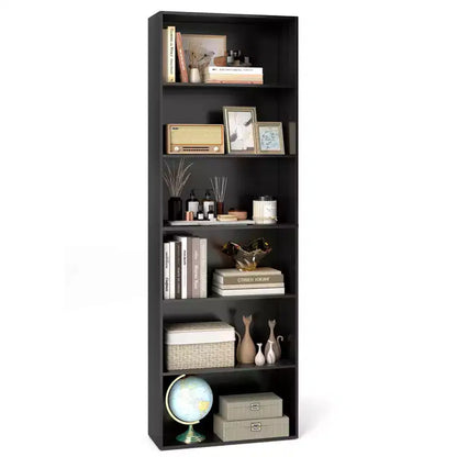 70in Tall 6-Tier Open Bookcase with Anti-Toppling Kits, Rustic Brown & Black