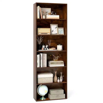 70in Tall 6-Tier Open Bookcase with Anti-Toppling Kits, Rustic Brown & Black