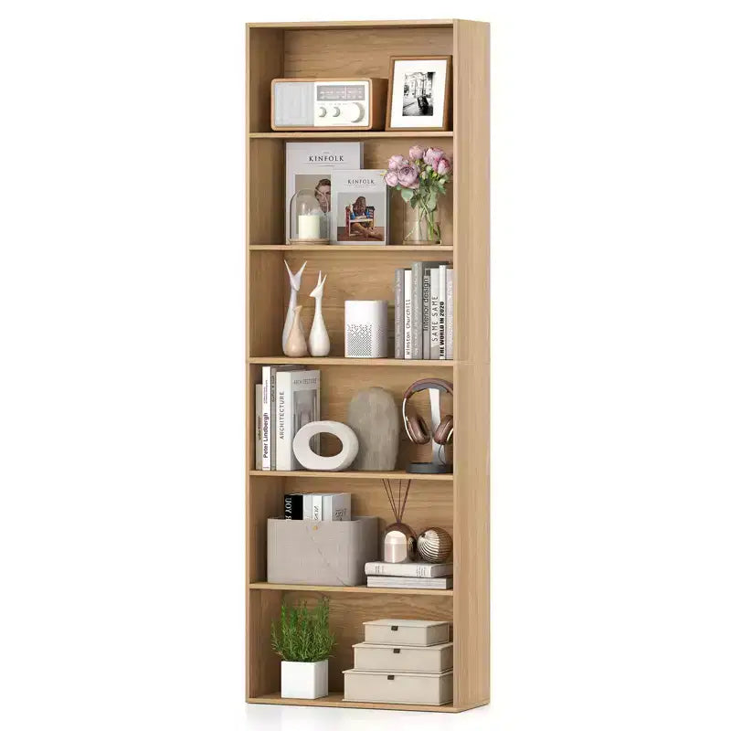 70in Tall 6-Tier Open Bookcase with Anti-Toppling Kits, Rustic Brown & Black