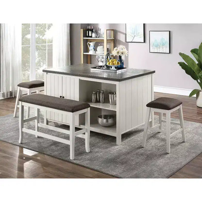 Upholstered Counter Height Dining Bench, Off-White & Dark Gray, Seats 2, 41in