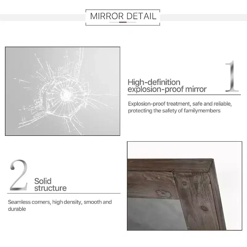 Tan Solid Wood Hollow-Center Wide Frame Mirror 147x61x6cm