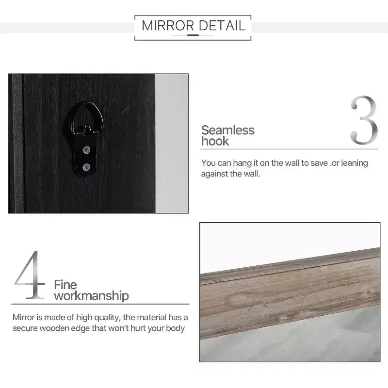 Tan Solid Wood Hollow-Center Wide Frame Mirror 147x61x6cm