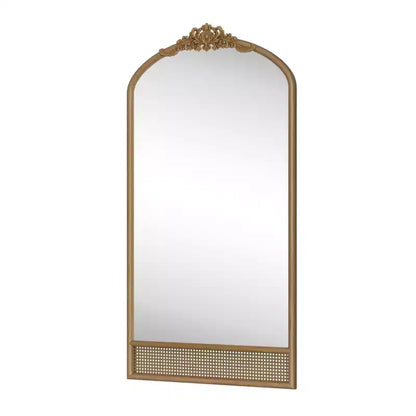 Solid Wood Carved Flower Vine Straight Angle Micro Block Brown Full-length Mirror 180x93x4cm (Without Bracket)