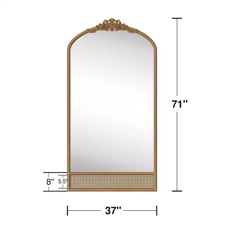 Solid Wood Carved Flower Vine Straight Angle Micro Block Brown Full-length Mirror 180x93x4cm (Without Bracket)