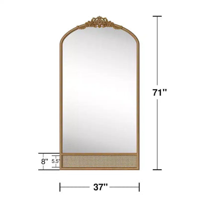 Solid Wood Carved Flower Vine Straight Angle Micro Block Brown Full-length Mirror 180x93x4cm (Without Bracket)