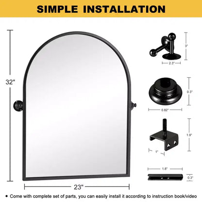 Black Iron Arch Wall Mirror 80x60cm