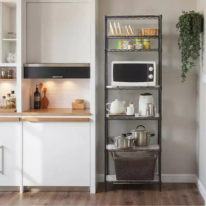 7-Tier Wire Shelving Unit with Adjustable Shelves, Liners & 8 Hooks, Black, 23.2x70.9in