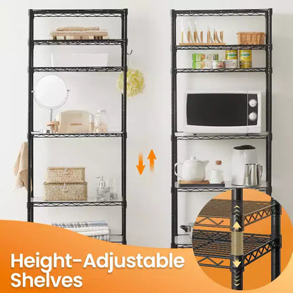 7-Tier Wire Shelving Unit with Adjustable Shelves, Liners & 8 Hooks, Black, 23.2x70.9in