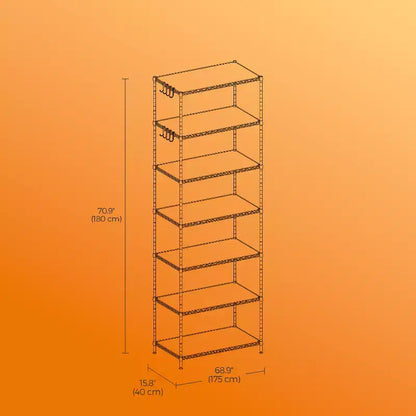 7-Tier Wire Shelving Unit with Adjustable Shelves, Liners & 8 Hooks, Black, 23.2x70.9in