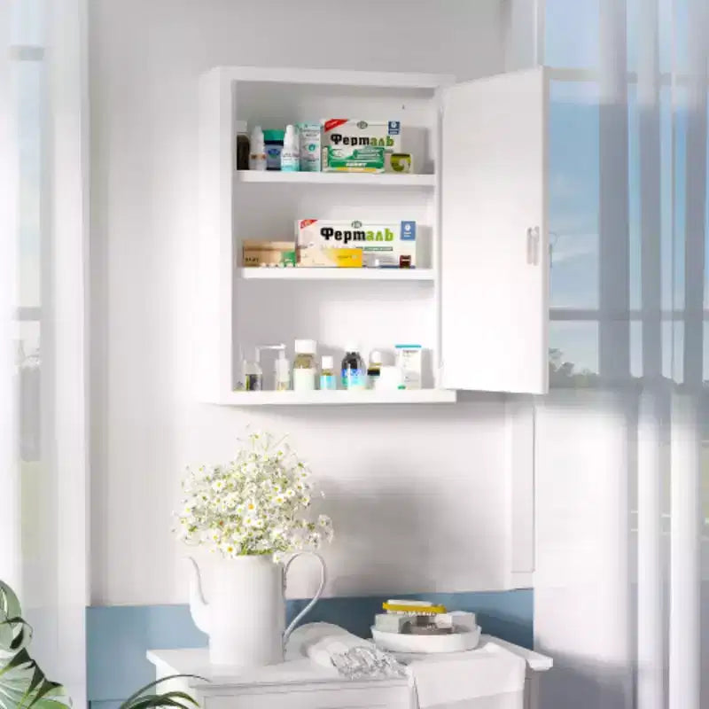 3 Tier Steel Locking Wall Cabinet, 16 x 21 Medicine Cabinet for Bathroom or Kitchen, With 2 Keys