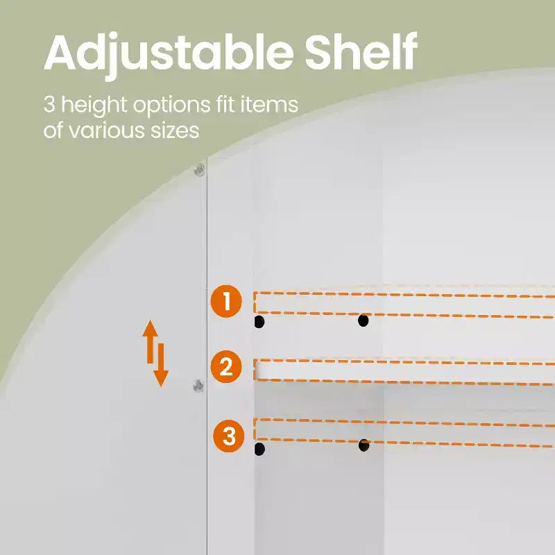 Wall-Mounted Bathroom Cabinet with 2 Mirrored Doors & Adjustable Shelf, White, 25.6x29.5in