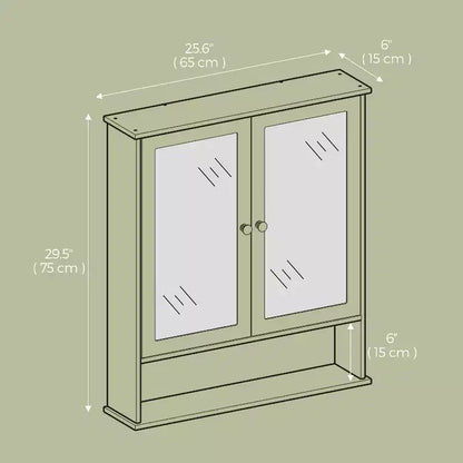 Wall-Mounted Bathroom Cabinet with 2 Mirrored Doors & Adjustable Shelf, White, 25.6x29.5in