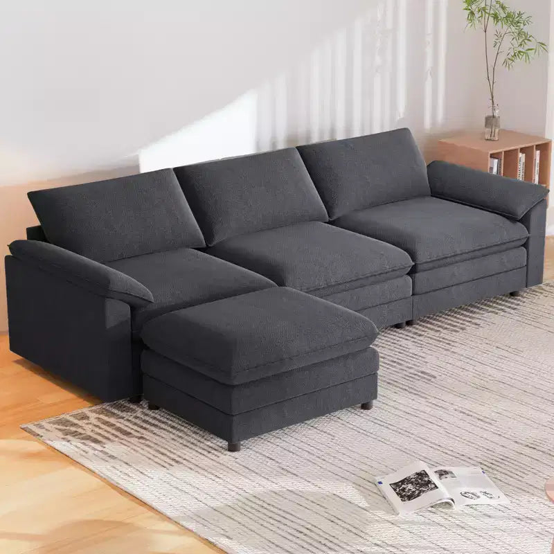 117in L-Shape Sectional Sofa with Movable Storage Ottoman, Cloud Couch, 3-Seat