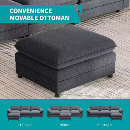 117in L-Shape Sectional Sofa with Movable Storage Ottoman, Cloud Couch, 3-Seat
