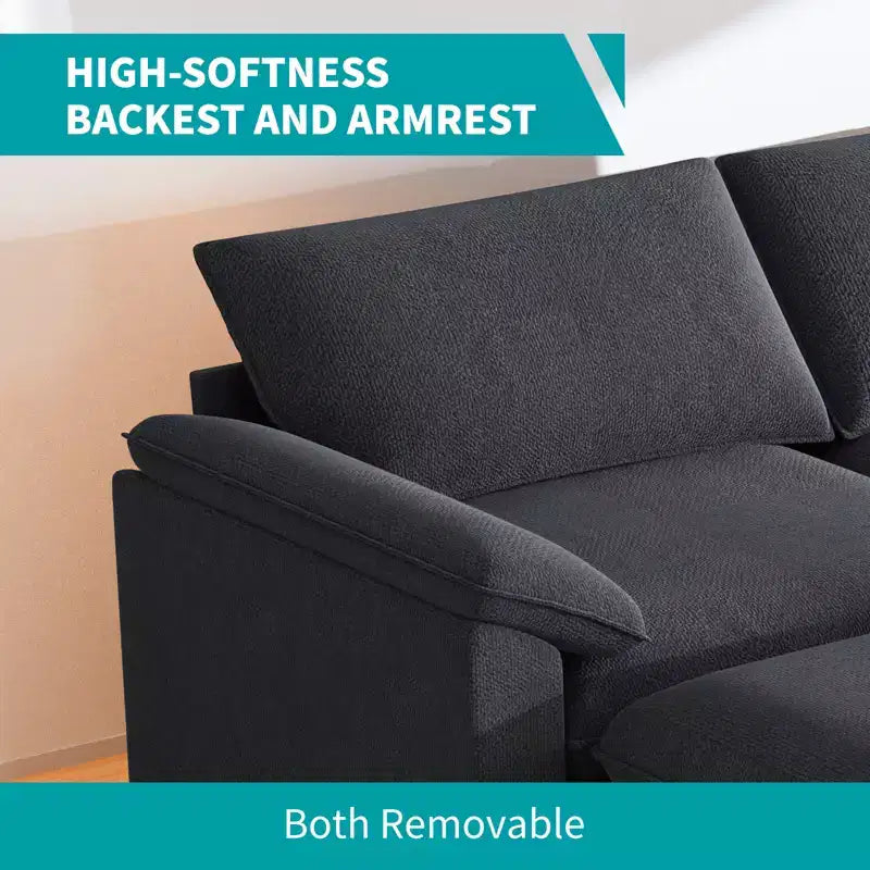 117in L-Shape Sectional Sofa with Movable Storage Ottoman, Cloud Couch, 3-Seat