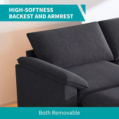 117in L-Shape Sectional Sofa with Movable Storage Ottoman, Cloud Couch, 3-Seat