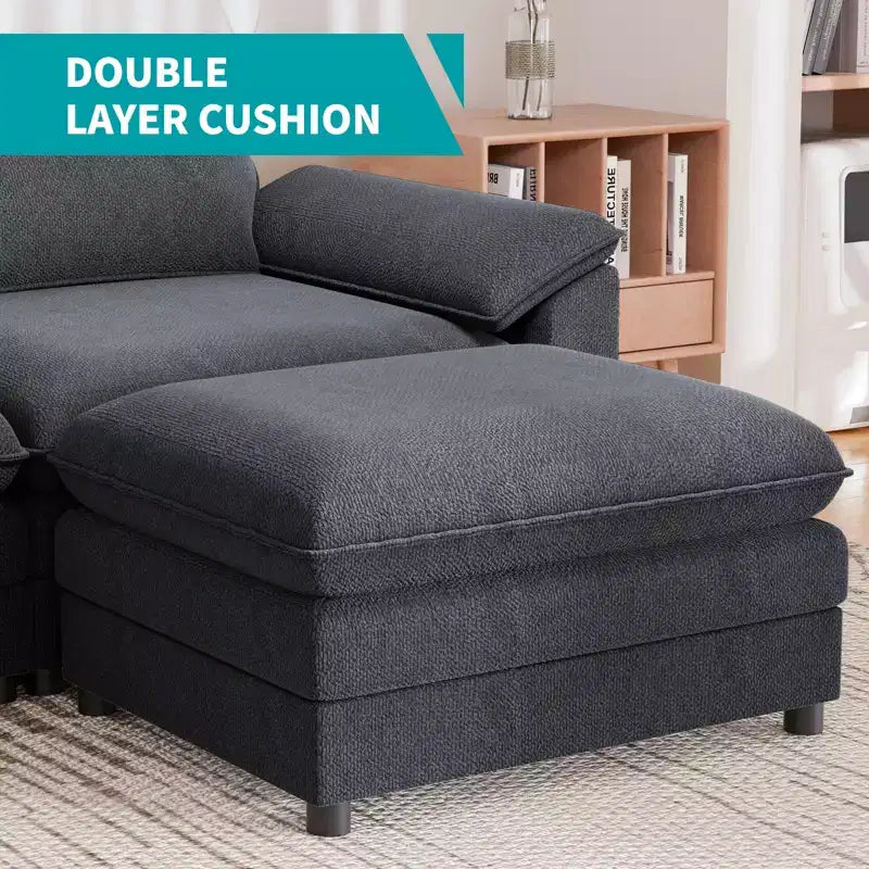 117in L-Shape Sectional Sofa with Movable Storage Ottoman, Cloud Couch, 3-Seat