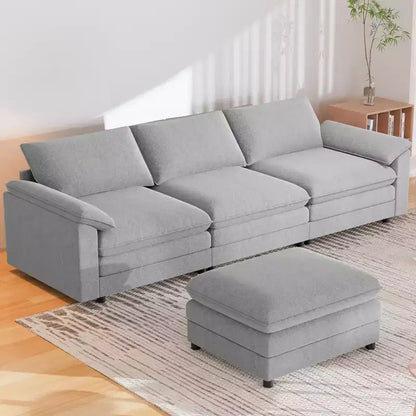 117in L-Shape Sectional Sofa with Movable Storage Ottoman, Cloud Couch, 3-Seat