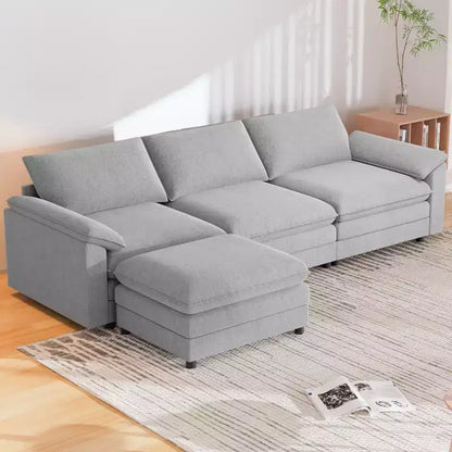 117in L-Shape Sectional Sofa with Movable Storage Ottoman, Cloud Couch, 3-Seat