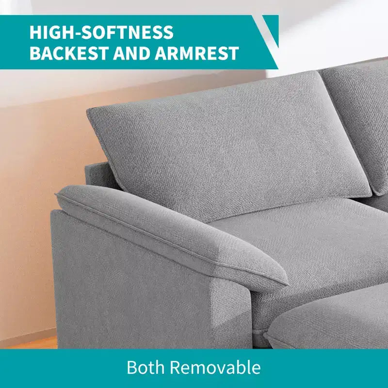 117in L-Shape Sectional Sofa with Movable Storage Ottoman, Cloud Couch, 3-Seat