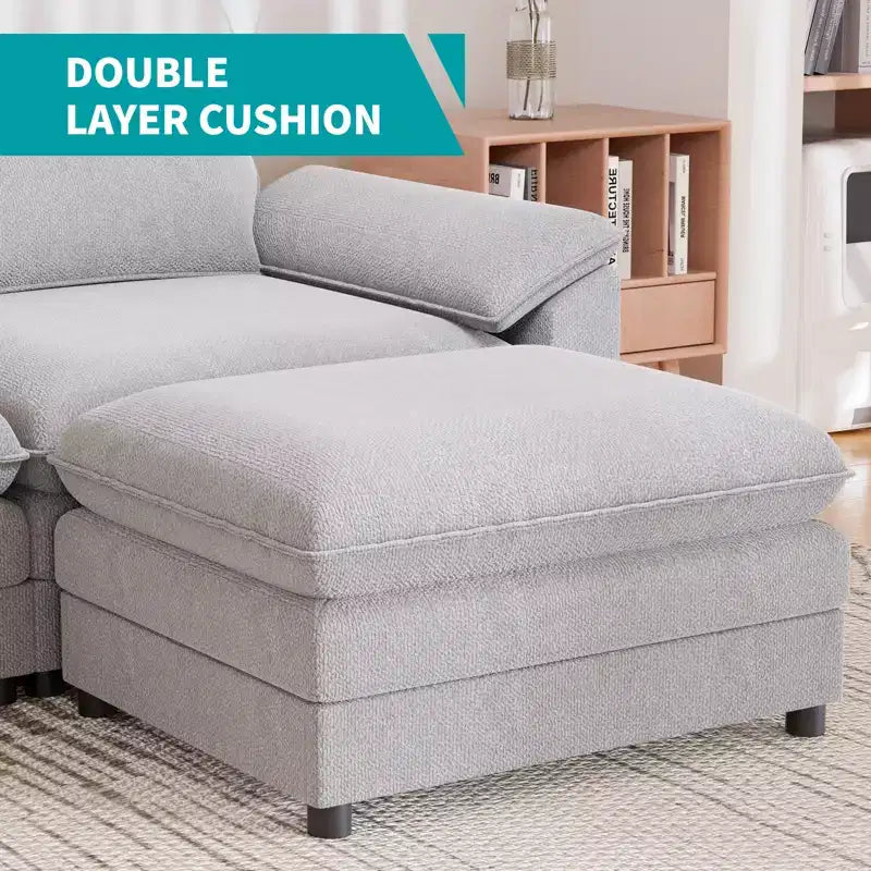 117in L-Shape Sectional Sofa with Movable Storage Ottoman, Cloud Couch, 3-Seat
