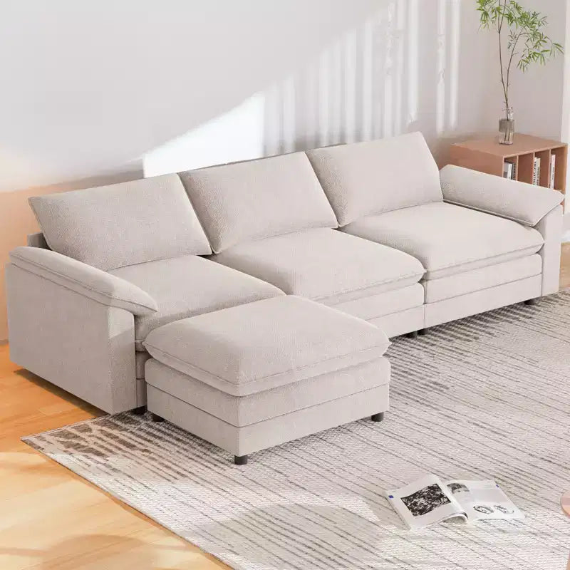 117in L-Shape Sectional Sofa with Movable Storage Ottoman, Cloud Couch, 3-Seat