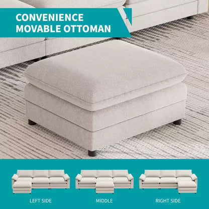 117in L-Shape Sectional Sofa with Movable Storage Ottoman, Cloud Couch, 3-Seat