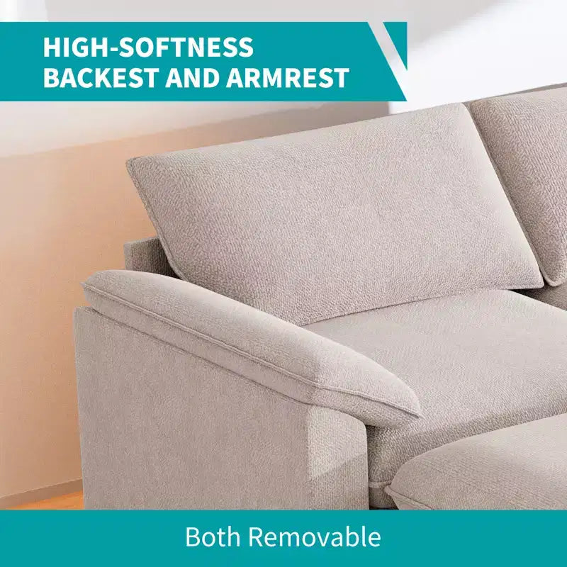 117in L-Shape Sectional Sofa with Movable Storage Ottoman, Cloud Couch, 3-Seat