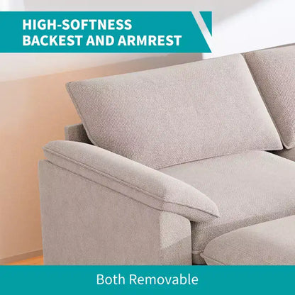 117in L-Shape Sectional Sofa with Movable Storage Ottoman, Cloud Couch, 3-Seat