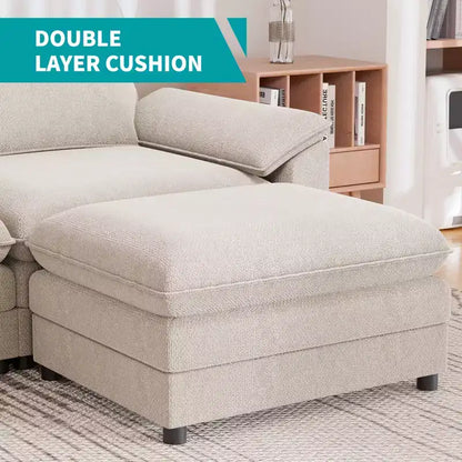 117in L-Shape Sectional Sofa with Movable Storage Ottoman, Cloud Couch, 3-Seat