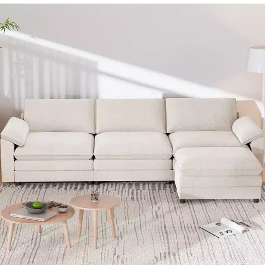 Mjkone 117''Sectional Sofa, L Shape Sofa, Cloud Couch Dupe with Movable Ottoman, 3-Seat Sofa for Living Room and Apartment