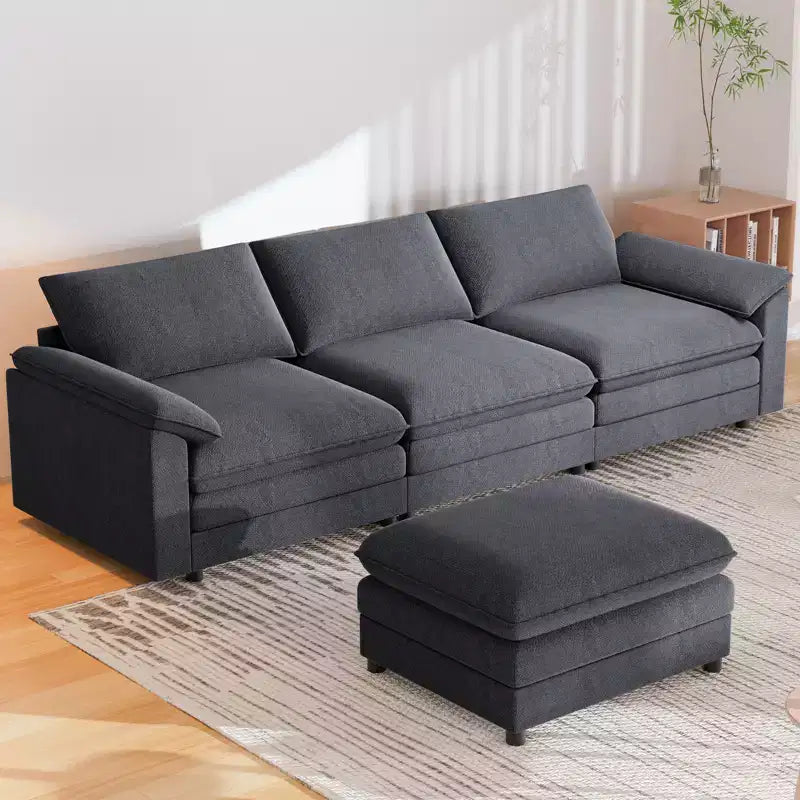117in L-Shape Sectional Sofa with Movable Storage Ottoman, Cloud Couch, 3-Seat