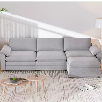 117in L-Shape Sectional Sofa with Movable Storage Ottoman, Cloud Couch, 3-Seat