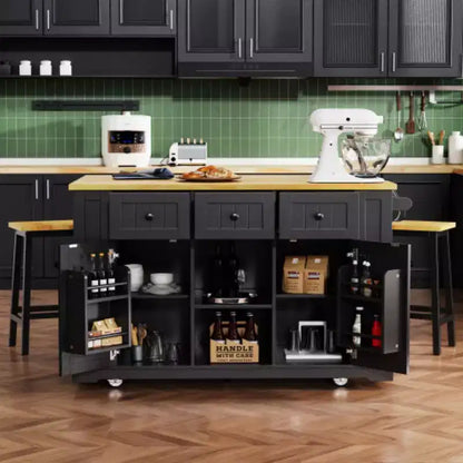 53 inch White Large Kitchen Island with Drop Leaf, Rolling Kitchen Cart on 5 Wheels with 5 Open Side Racks for Kitchen Dining Room