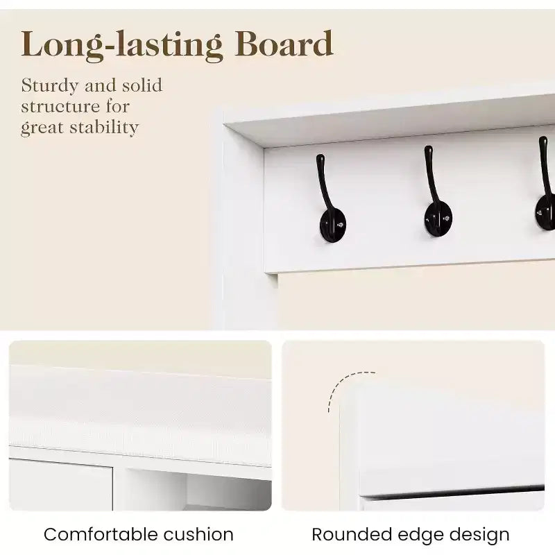 7-in-1 Entryway Hall Tree with Hidden Shoe Storage, Coat Rack, Pegboard & Bench