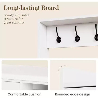 7-in-1 Entryway Hall Tree with Hidden Shoe Storage, Coat Rack, Pegboard & Bench