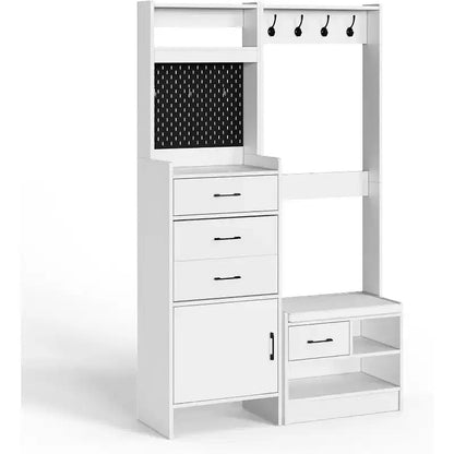 7-in-1 Entryway Hall Tree with Hidden Shoe Storage, Coat Rack, Pegboard & Bench