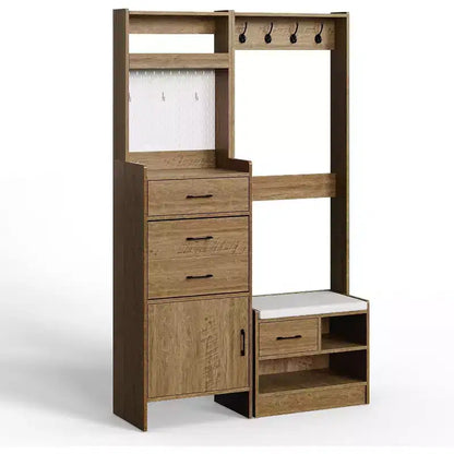 7-in-1 Entryway Hall Tree with Hidden Shoe Storage, Coat Rack, Pegboard & Bench