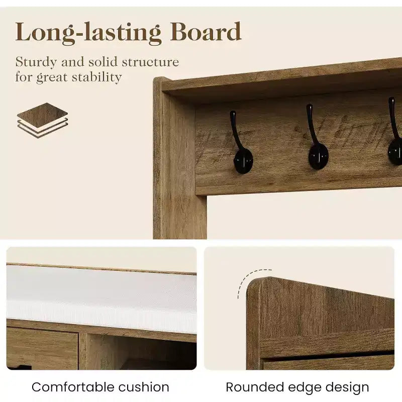 7-in-1 Entryway Hall Tree with Hidden Shoe Storage, Coat Rack, Pegboard & Bench