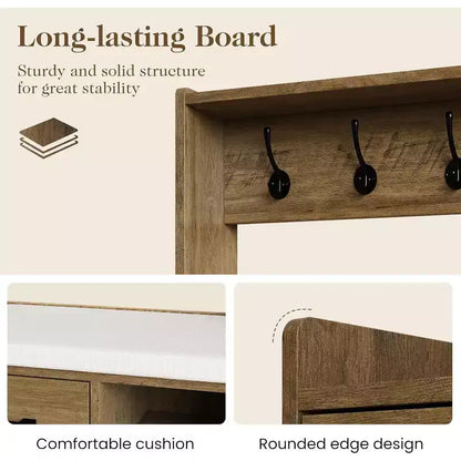 7-in-1 Entryway Hall Tree with Hidden Shoe Storage, Coat Rack, Pegboard & Bench