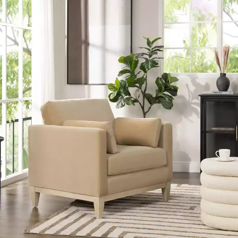 Modern Farmhouse Velvet Arm Chair with Feather-Down Foam Cushion, 36in