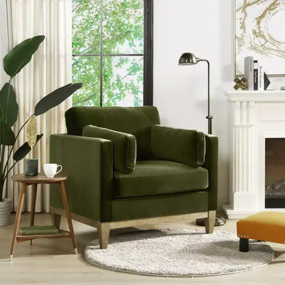 Modern Farmhouse Velvet Arm Chair with Feather-Down Foam Cushion, 36in